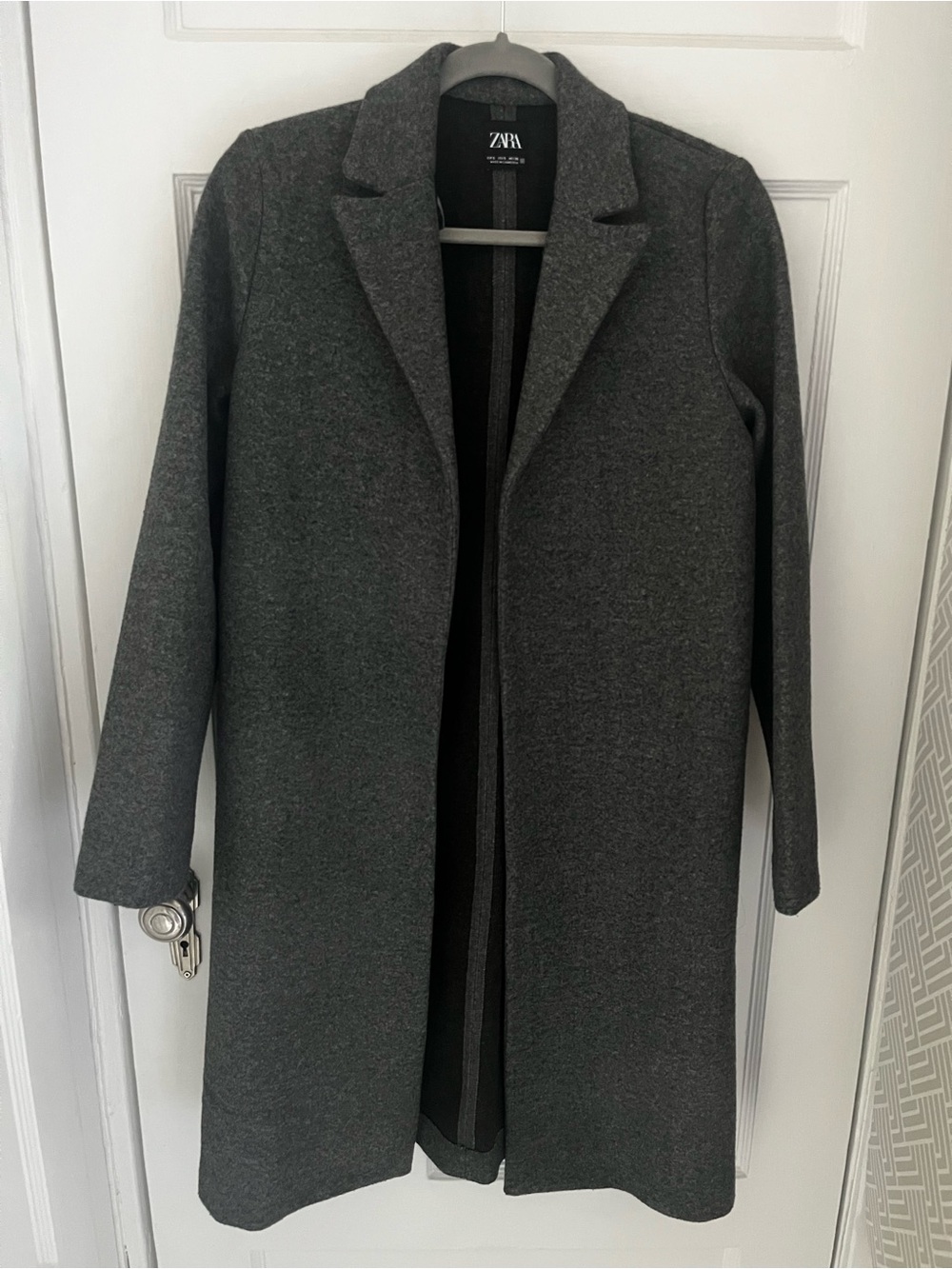 Zara Dark Gray Open-Front Long Trench Coat